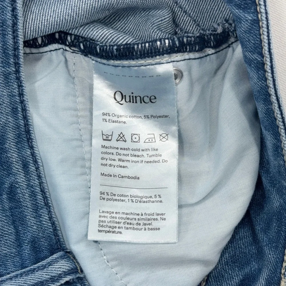 Quince Jeans Bella Stretch Kick Flare Raw Hem Seaside Blue Womens Size 26